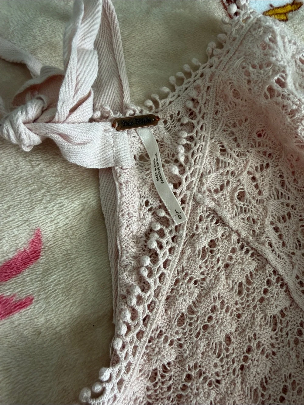 Free People Cottagecore Coquette Open Back Bow Lace Light Blush Pink Top Large